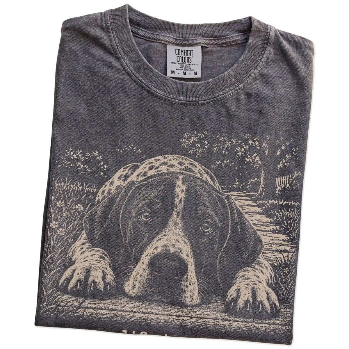 Pointer Karma Comfort Colors T-shirt in Pepper — Folded Detail