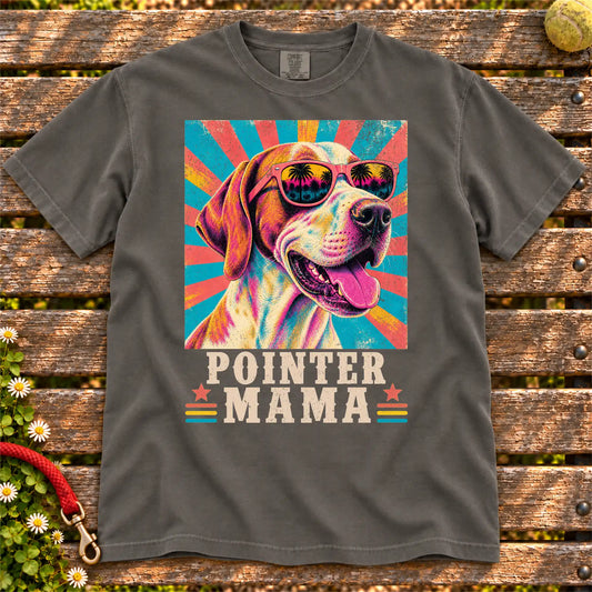 Pointer Mama Retro design on a Pepper Comfort Colors T-shirt, shown flat