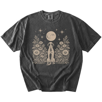 Pointer beneath a wildflower moon on a Pepper Comfort Colors® T-shirt
