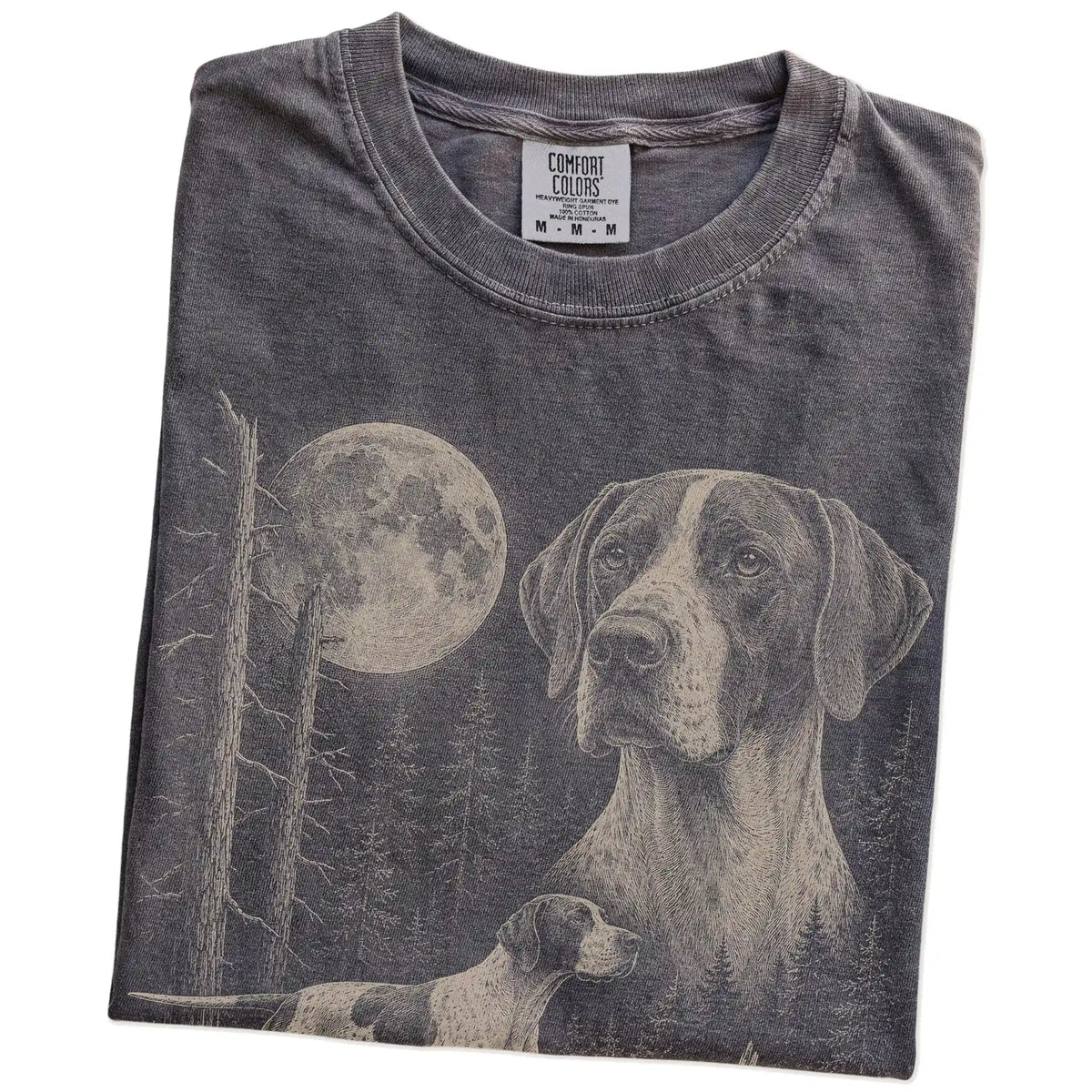 Folded Pepper Pointer Moonlit Forest T-Shirt showing the graphic
