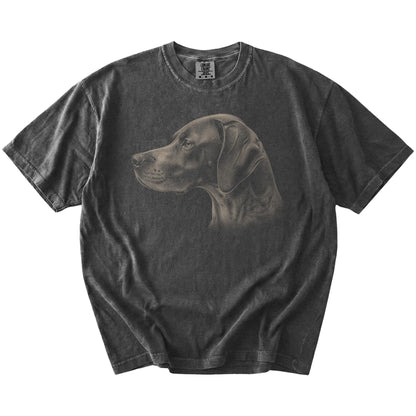 A detailed photographic portrait of a Pointer on a Pepper Comfort Colors® T-shirt