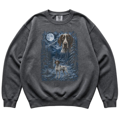 pepper sweatshirt with Pointer Winter Moon artwork.