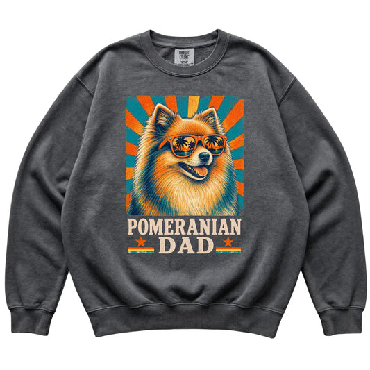 Retro Pomeranian Dad design on a Pepper Comfort Colors sweatshirt