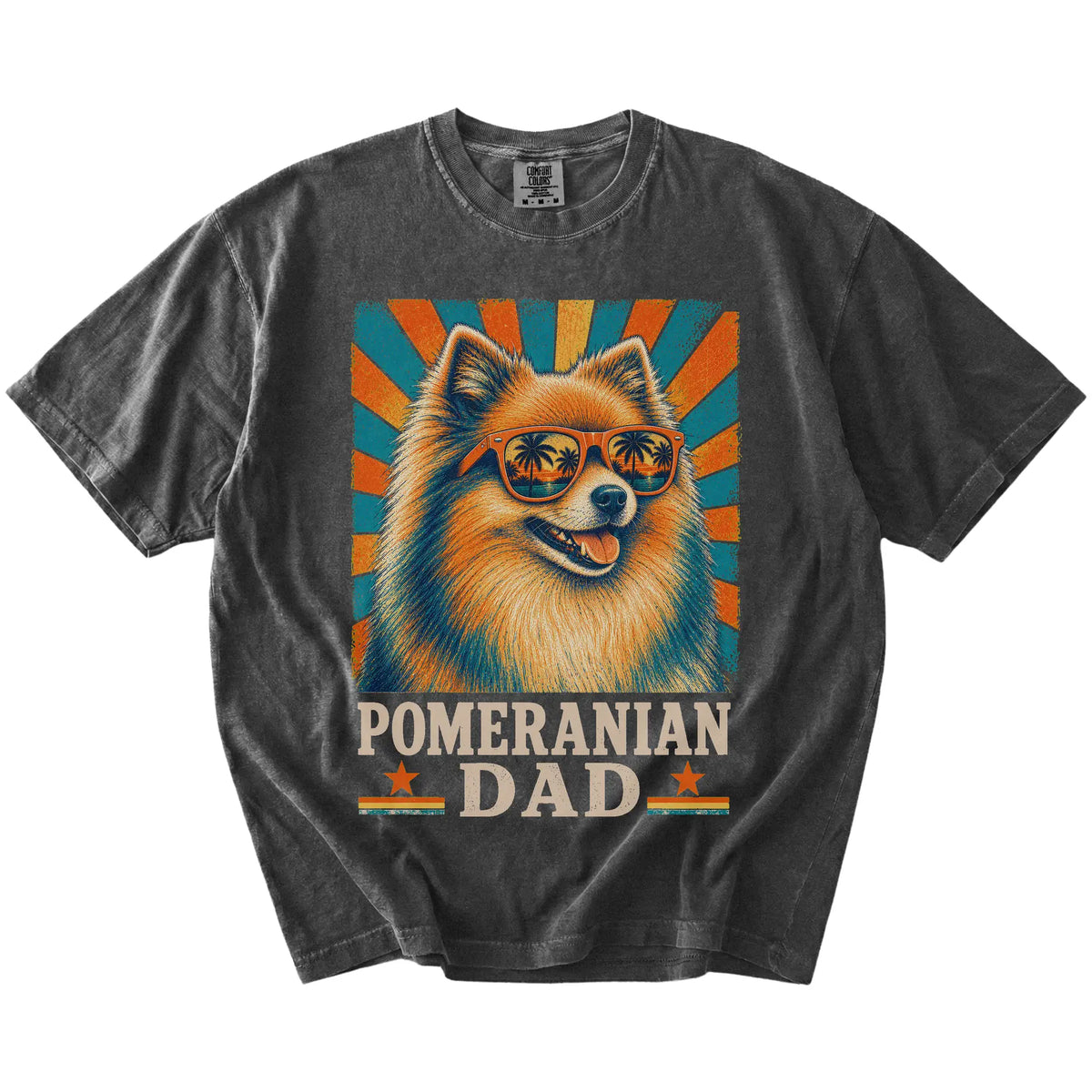 Retro Pomeranian Dad design on a Pepper Comfort Colors T-shirt