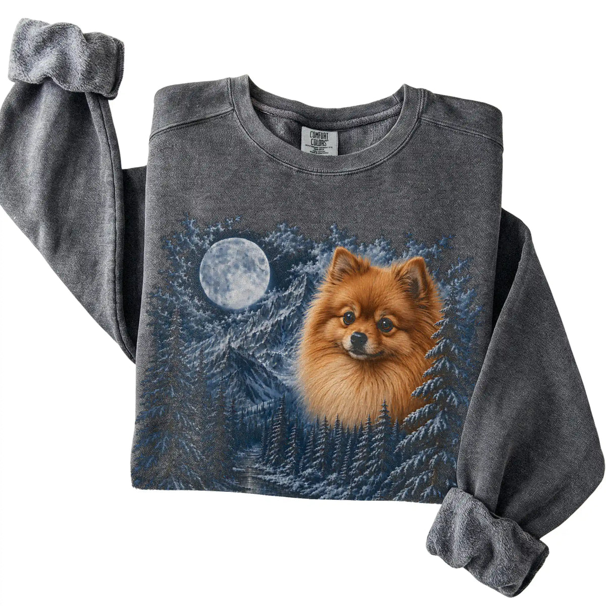 Pomeranian Forest Moon Sweatshirt in Pepper