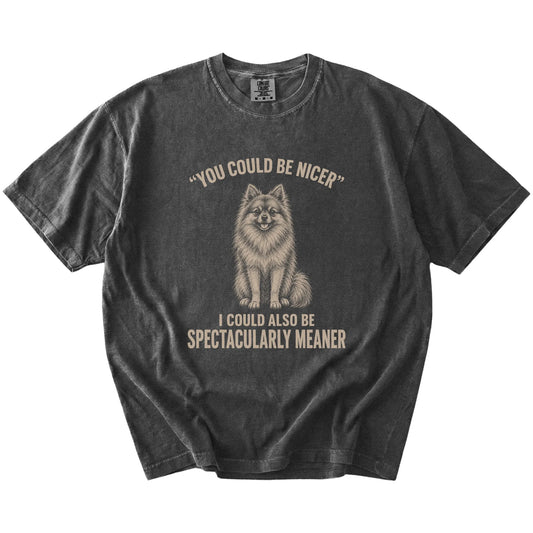 Pomeranian Guard Dog T-Shirt in Pepper — flat lay