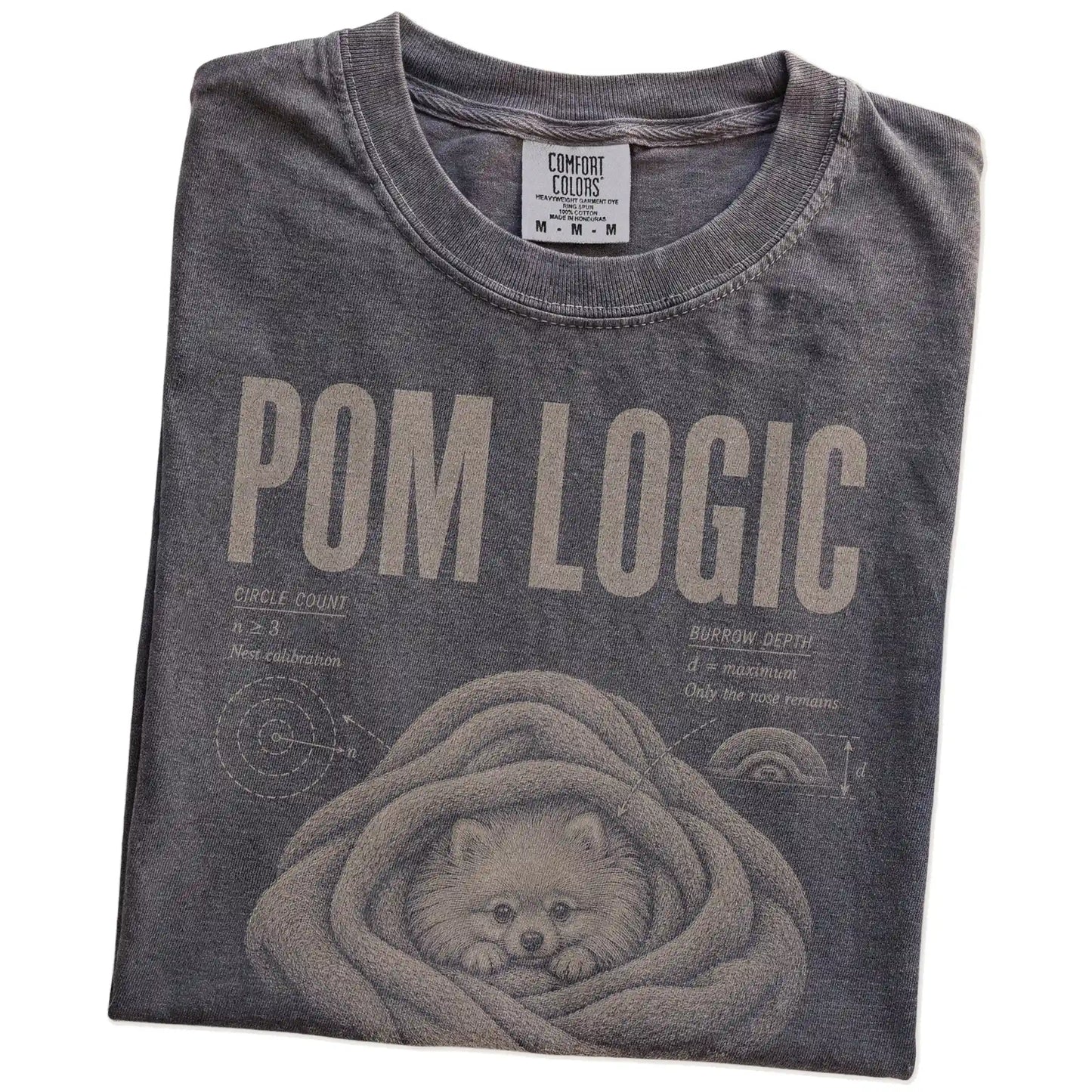Folded Pepper Pomeranian Logic T-Shirt showing the graphic
