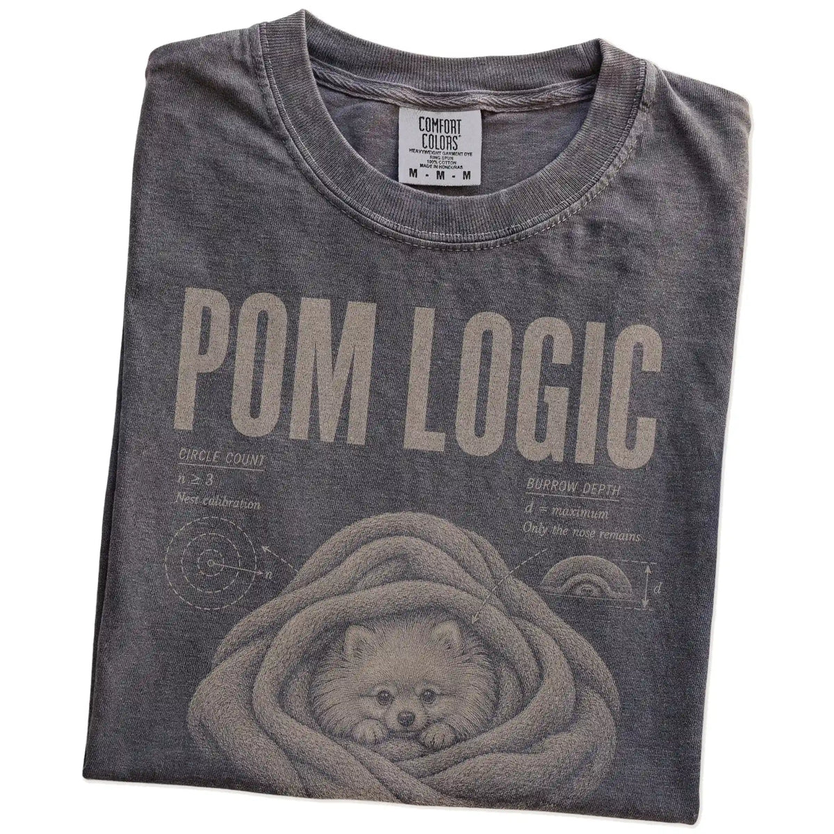 Folded Pepper Pomeranian Logic T-Shirt showing the graphic