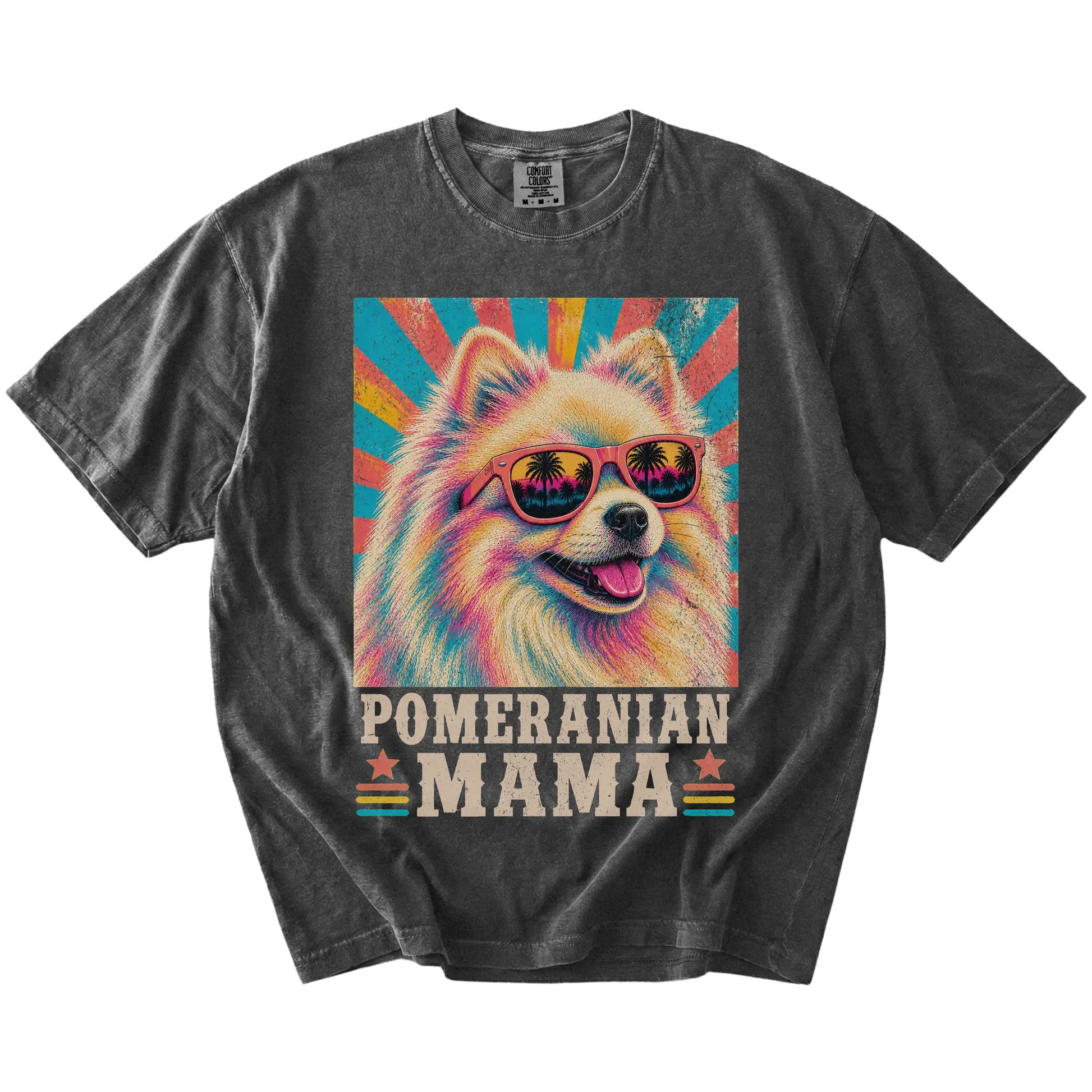 Retro Pomeranian Mama design on a Pepper Comfort Colors T-shirt