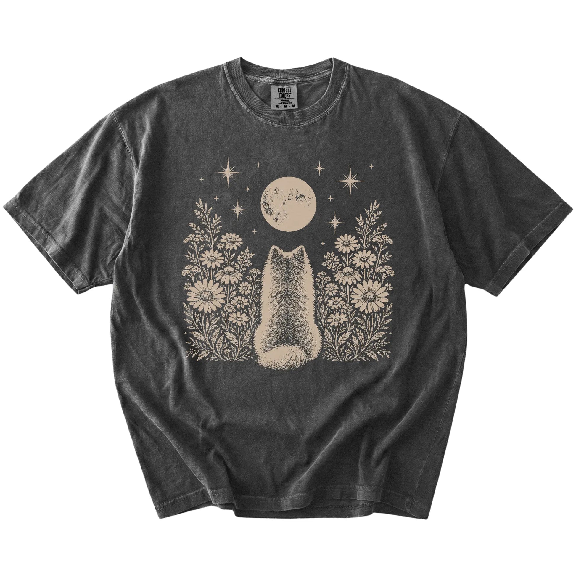 Pomeranian beneath a wildflower moon on a Pepper Comfort Colors® T-shirt