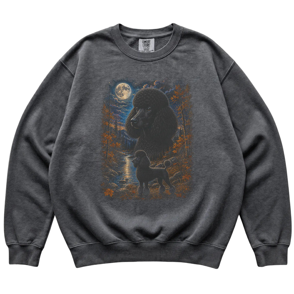 pepper sweatshirt with Poodle Autumn Moon artwork.