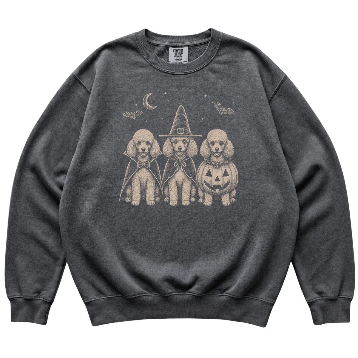Pepper Poodle Halloween Costume Comfort Colors sweatshirt, flat view