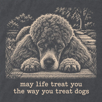 Poodle Karma Comfort Colors sweatshirt in Pepper — Design Detail