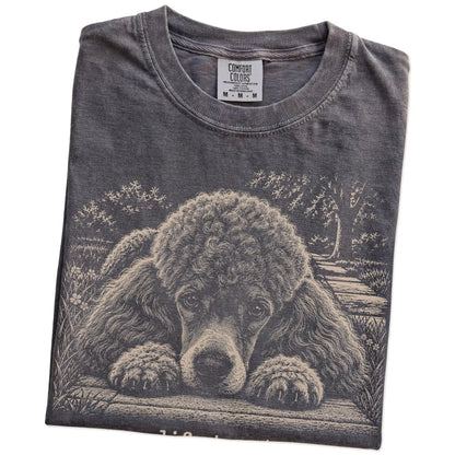 Poodle Karma Comfort Colors T-shirt in Pepper — Folded Detail
