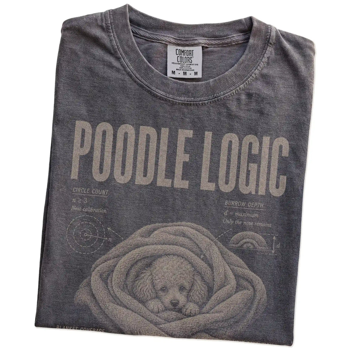 Folded Pepper Poodle Logic T-Shirt showing the graphic
