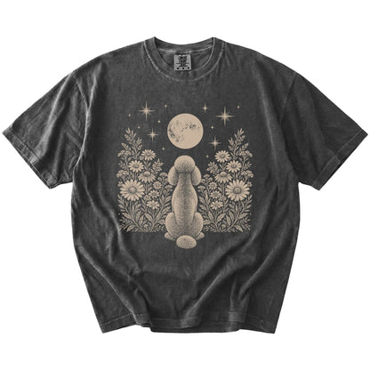 Poodle beneath a wildflower moon on a Pepper Comfort Colors® T-shirt