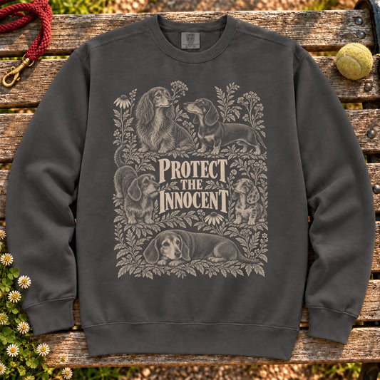 Protect the Innocent Dachshund design on a Pepper sweatshirt