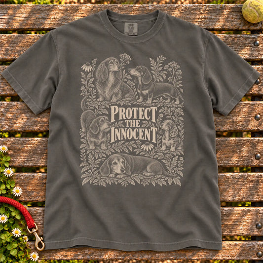 Protect the Innocent Dachshund design on a Pepper T-shirt
