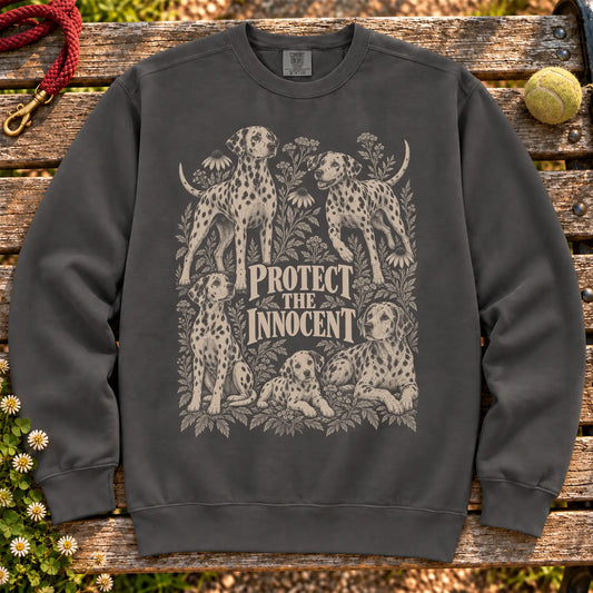 Protect the Innocent Dalmatian design on a Pepper sweatshirt