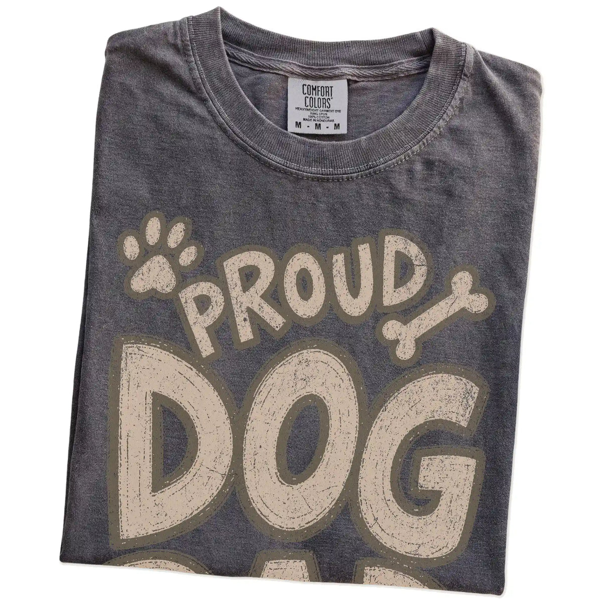 Folded Pepper Comfort Colors® T-shirt showing proud dog dad lettering