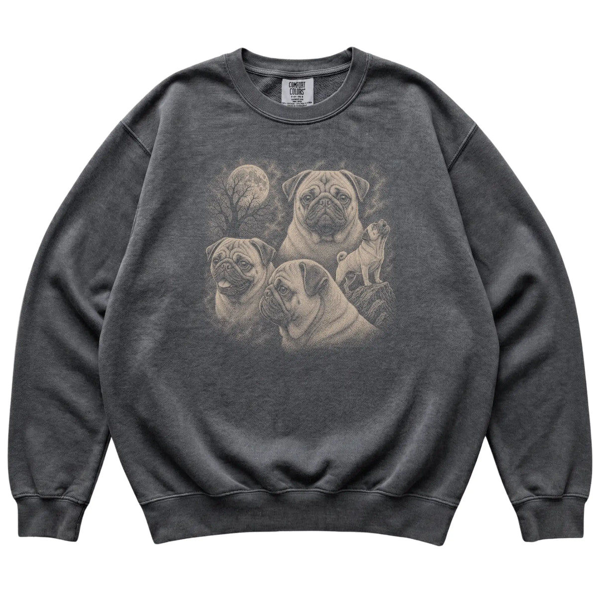Pug 90s Moon Sweatshirt in Pepper — flat lay