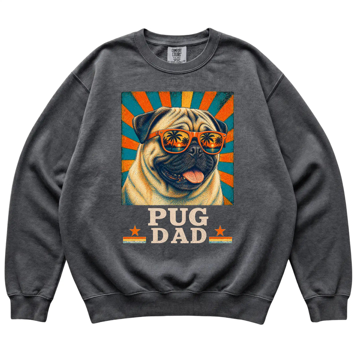 Retro Pug Dad design on a Pepper Comfort Colors sweatshirt