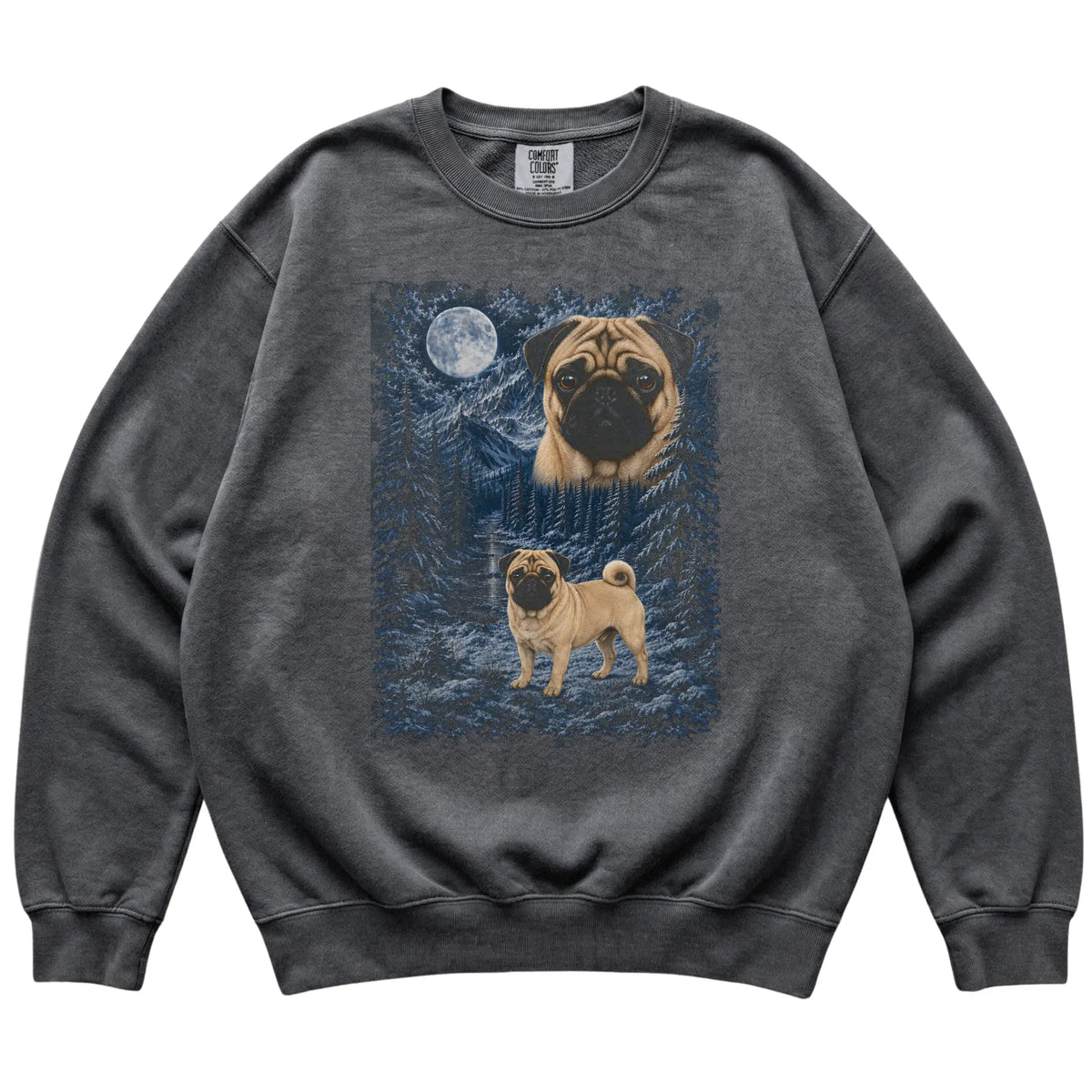 Pug Forest Moon Sweatshirt in Pepper