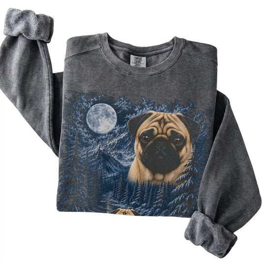 Pug Forest Moon Sweatshirt in Pepper