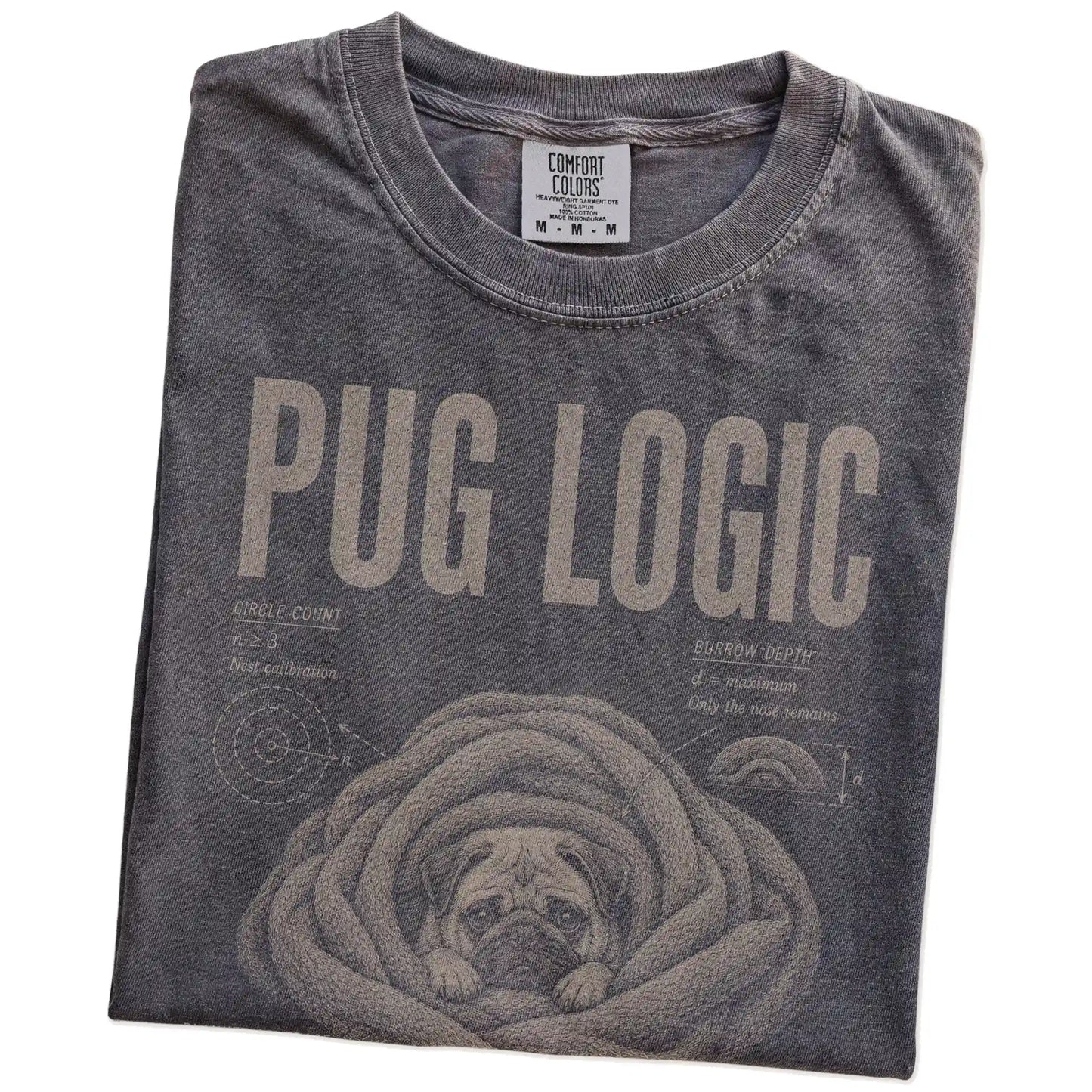 Folded Pepper Pug Logic T-Shirt showing the graphic