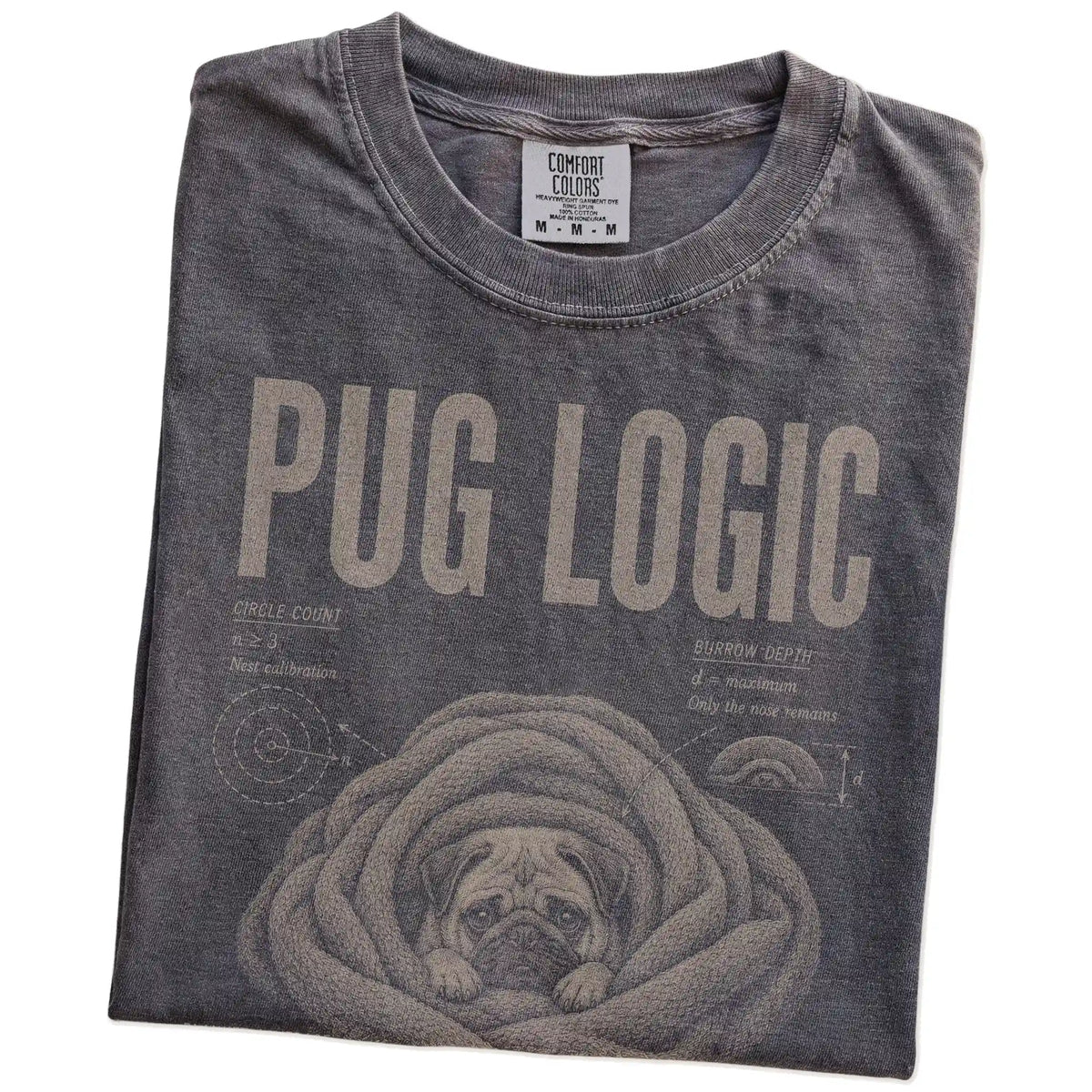 Folded Pepper Pug Logic T-Shirt showing the graphic