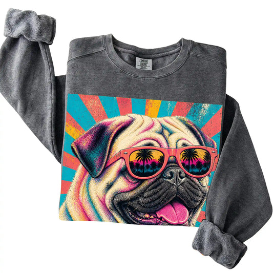 Folded Pepper Comfort Colors sweatshirt with a Retro Pug Mama design