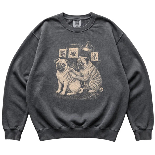 Pepper Pug Dog Tattoo Artist shirt laid flat