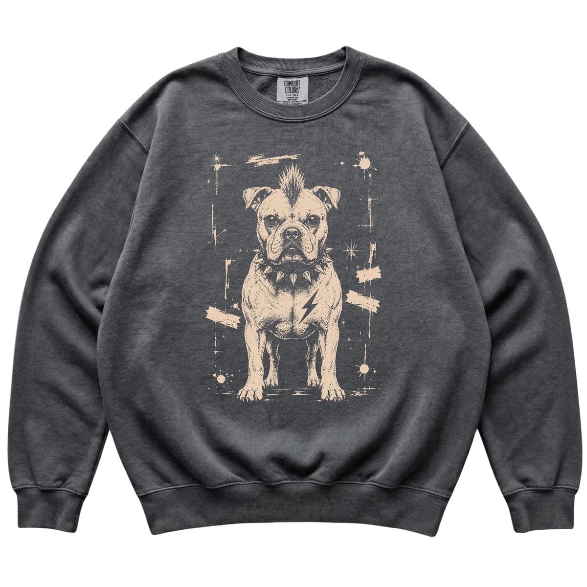 Pepper Punk Rock American Bulldog Comfort Colors sweatshirt, flat view