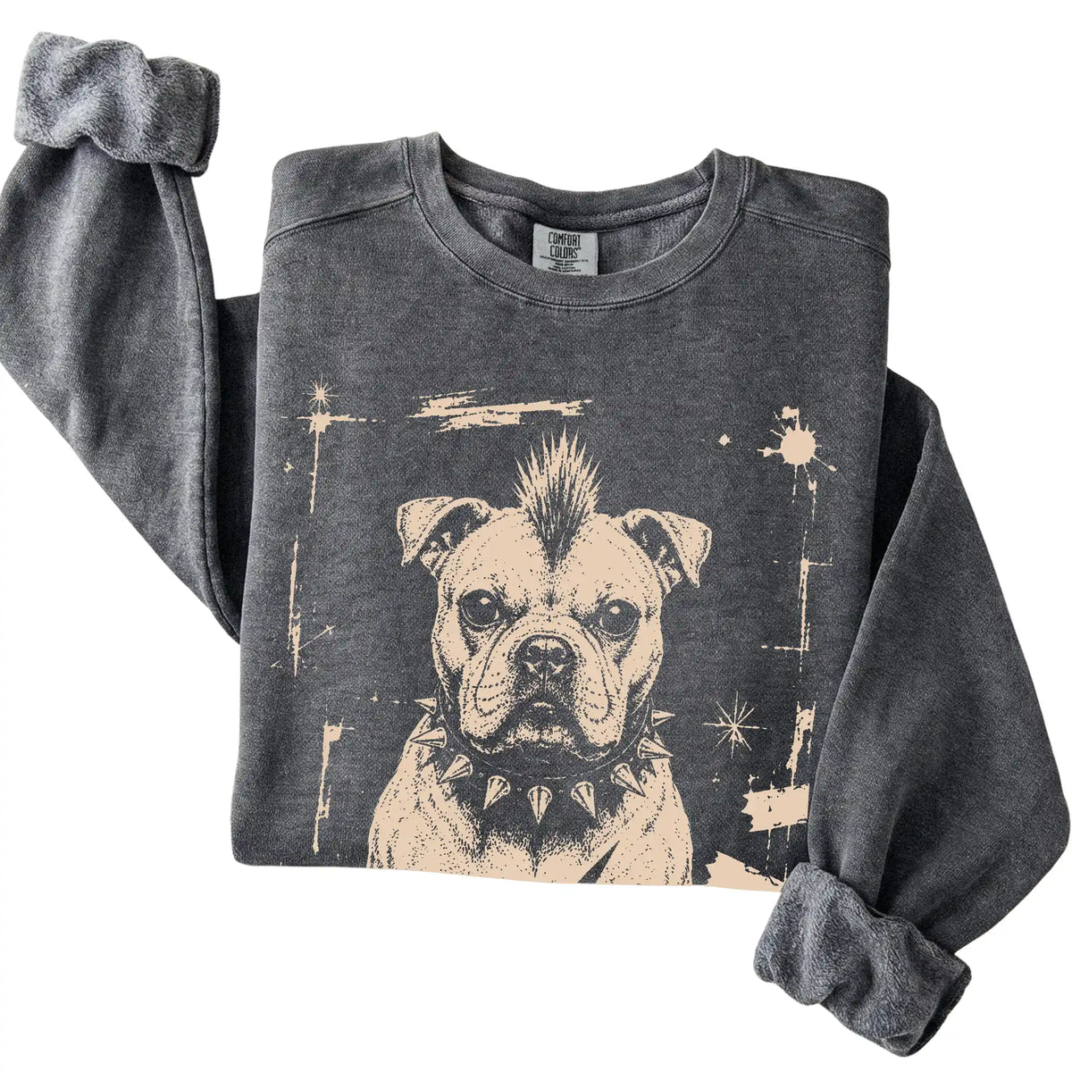 Pepper Punk Rock American Bulldog Comfort Colors sweatshirt, folded view