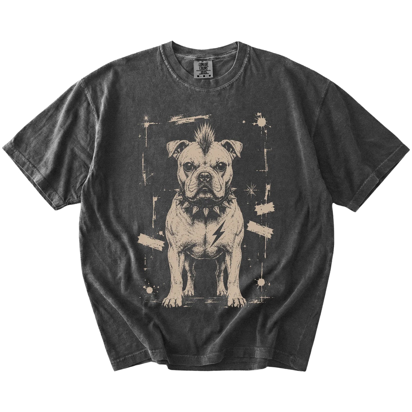 Pepper Punk Rock American Bulldog T-Shirt laid flat