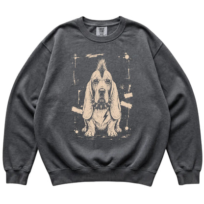 Pepper Punk Rock Basset Hound Comfort Colors sweatshirt, flat view