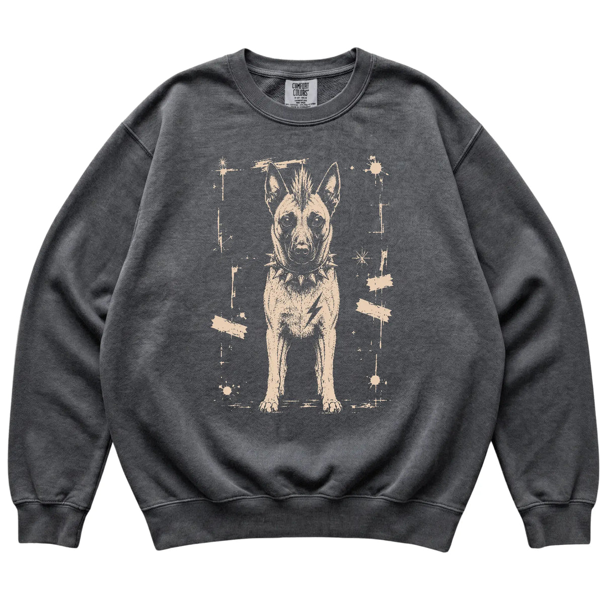 Pepper Punk Rock Belgian Malinois Comfort Colors sweatshirt, flat view