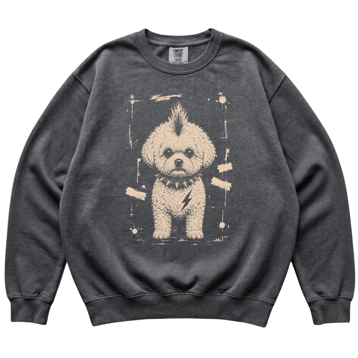 Pepper Punk Rock Bichon Frise Comfort Colors sweatshirt, flat view