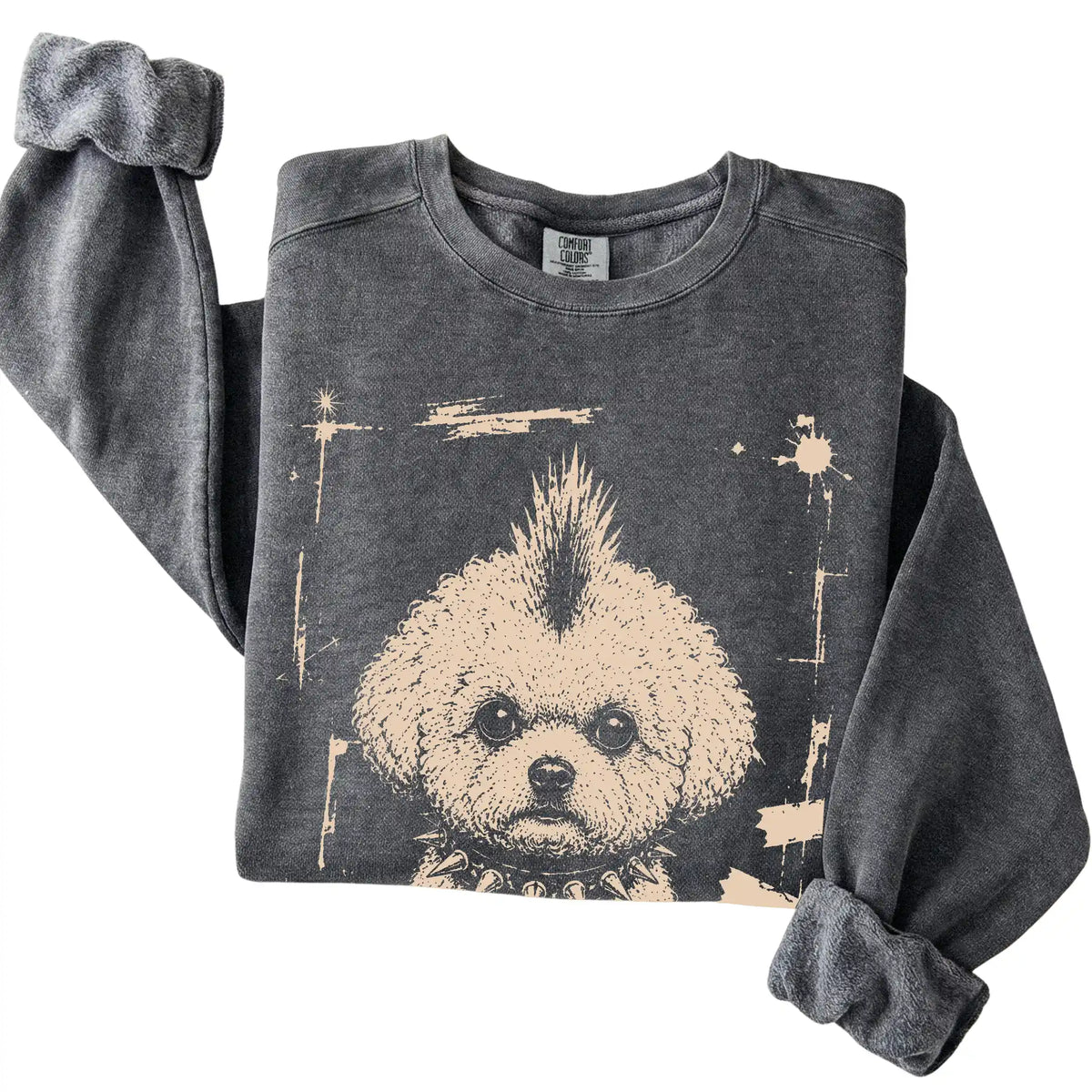 Pepper Punk Rock Bichon Frise Comfort Colors sweatshirt, folded view