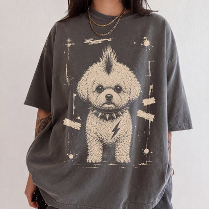 Woman wearing a Pepper Punk Rock Bichon Frise T-Shirt