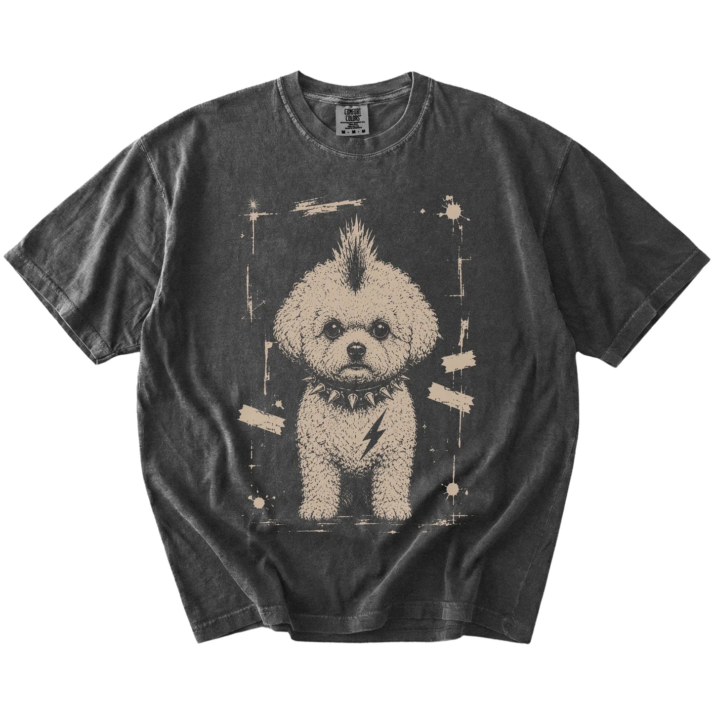 Pepper Punk Rock Bichon Frise T-Shirt laid flat