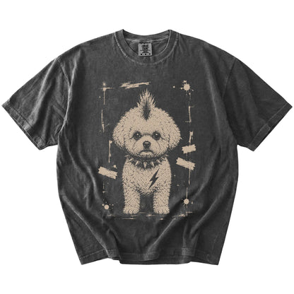 Pepper Punk Rock Bichon Frise T-Shirt laid flat