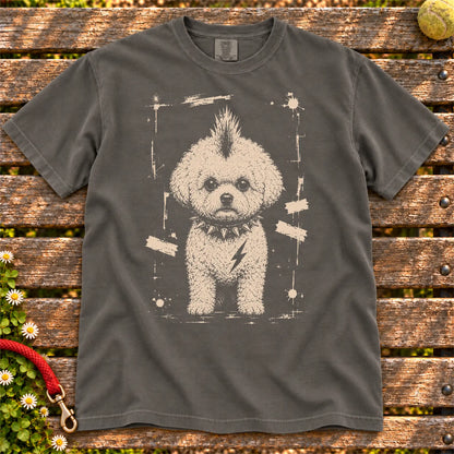 Bichon Frise Punk Rock design on a Pepper T-shirt shown flat