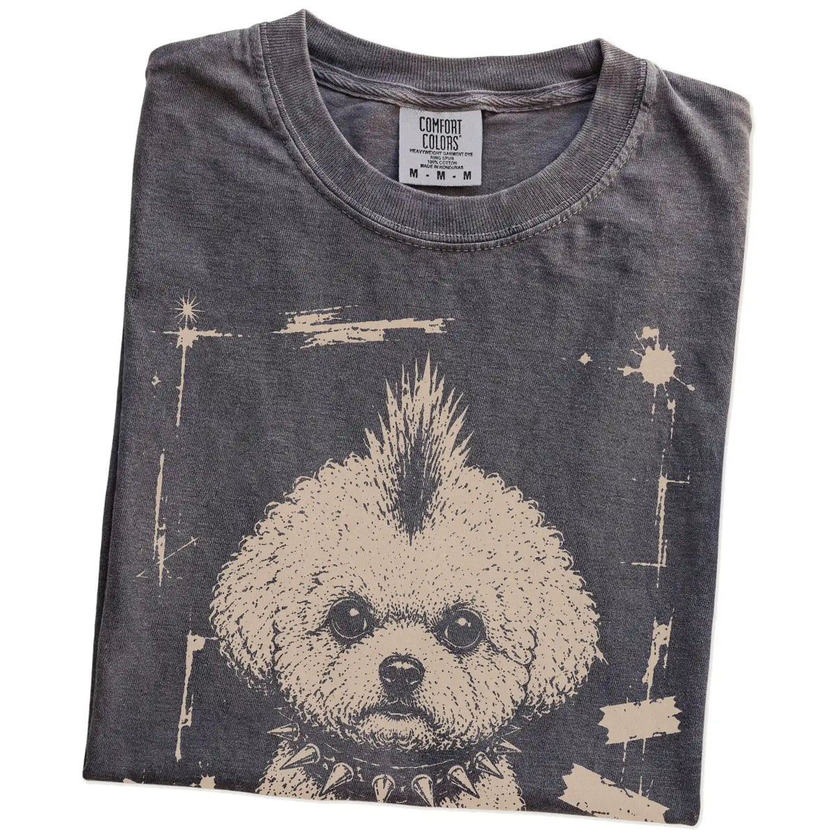 Folded Pepper Punk Rock Bichon Frise T-Shirt showing the graphic