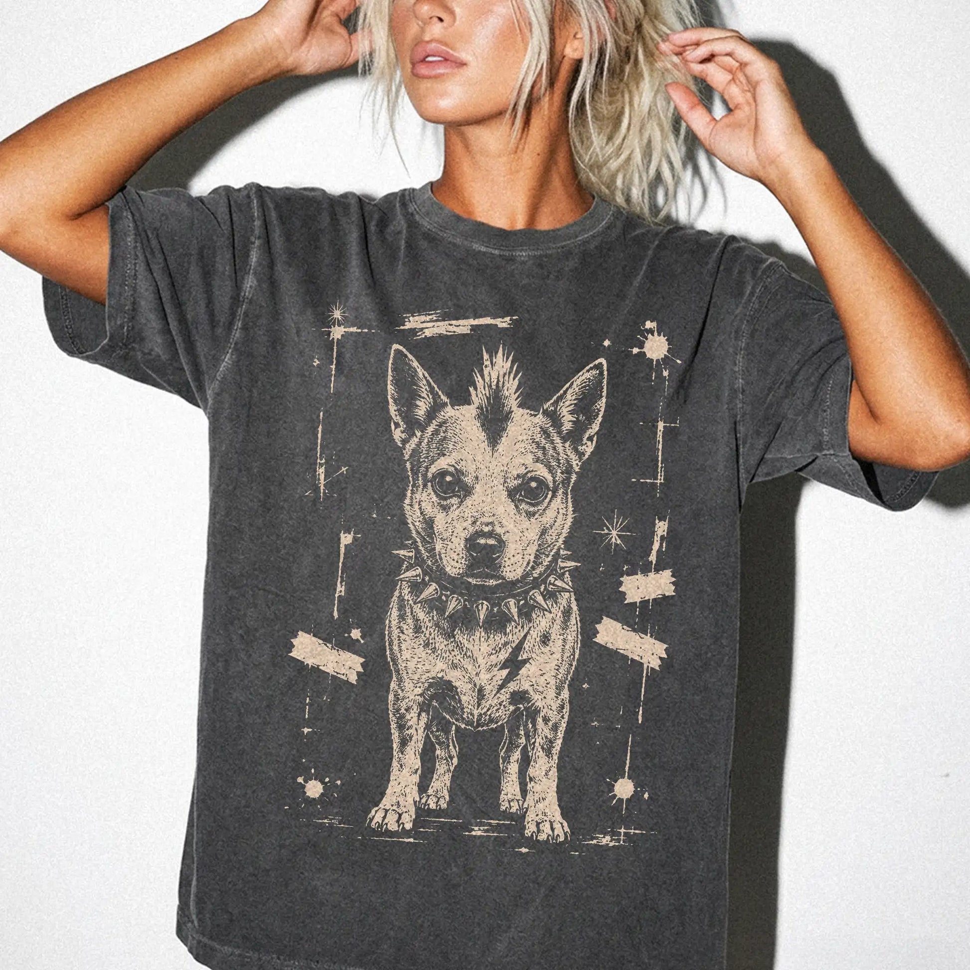 Woman wearing a Pepper Punk Rock Blue Heeler T-Shirt