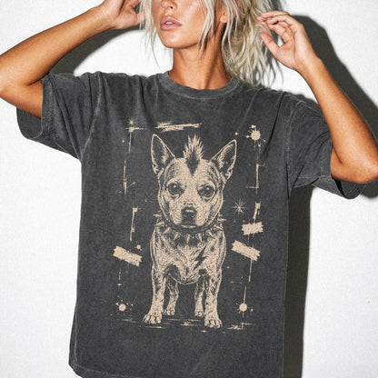 Woman wearing a Pepper Punk Rock Blue Heeler T-Shirt