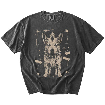 Pepper Punk Rock Blue Heeler T-Shirt laid flat