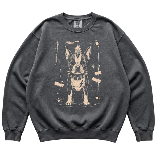 Pepper Punk Rock Boston Terrier Comfort Colors sweatshirt, flat view