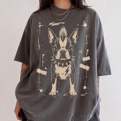 Woman wearing a Pepper Punk Rock Boston Terrier T-Shirt