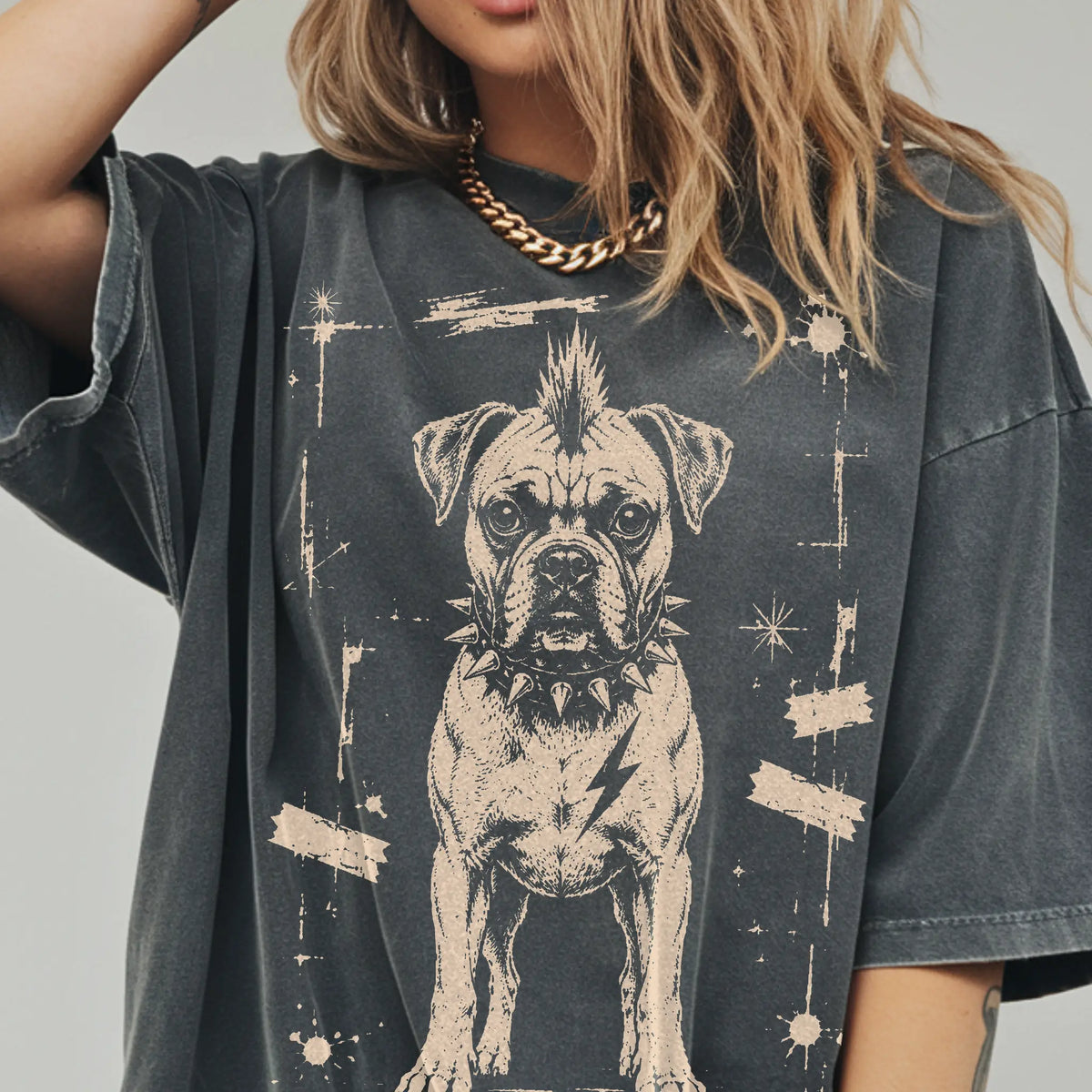 Woman wearing a Pepper Punk Rock Boxer T-Shirt